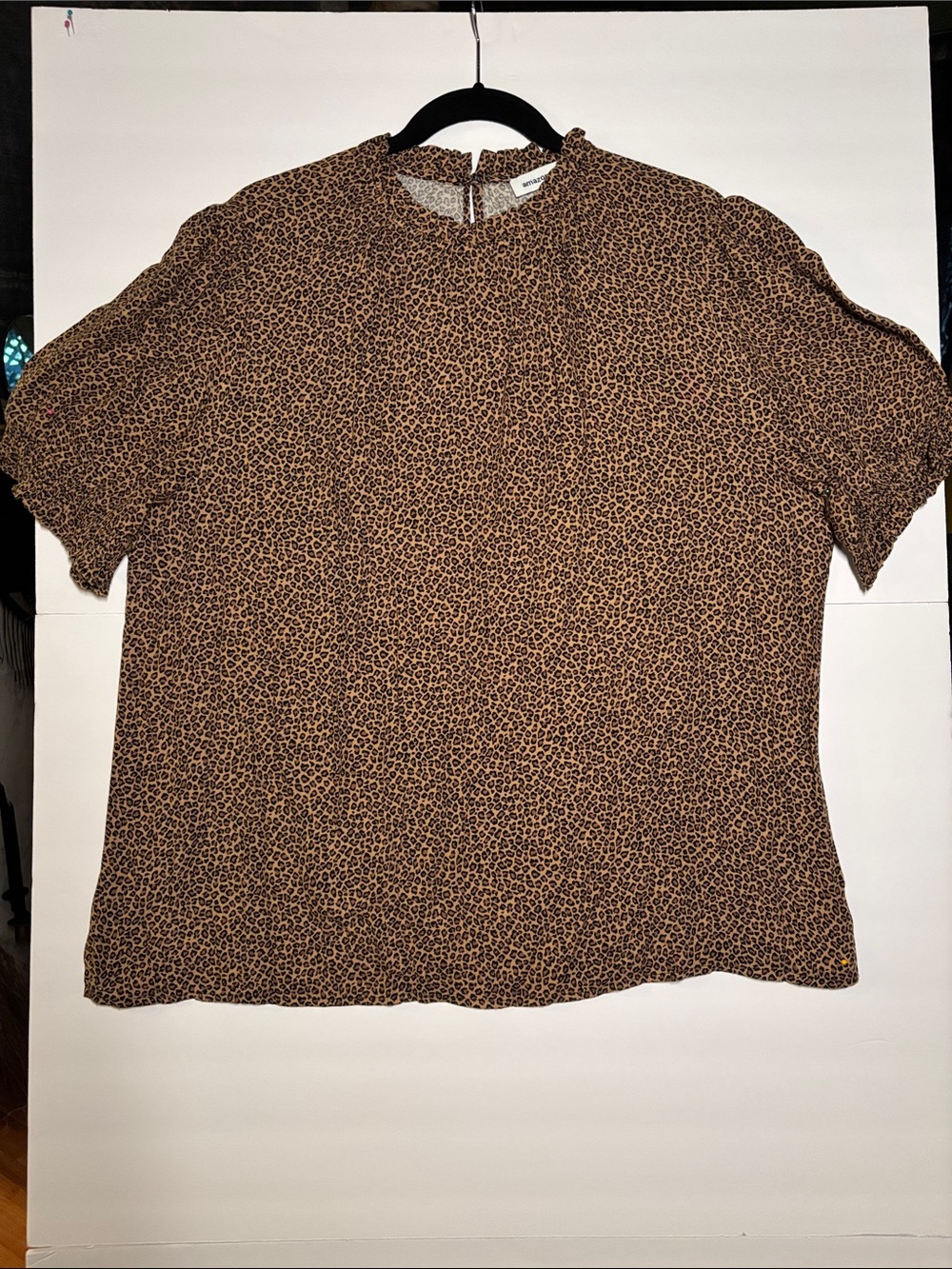 Amazon Essentials Brown Leopard Print Short Sleeve Blouse